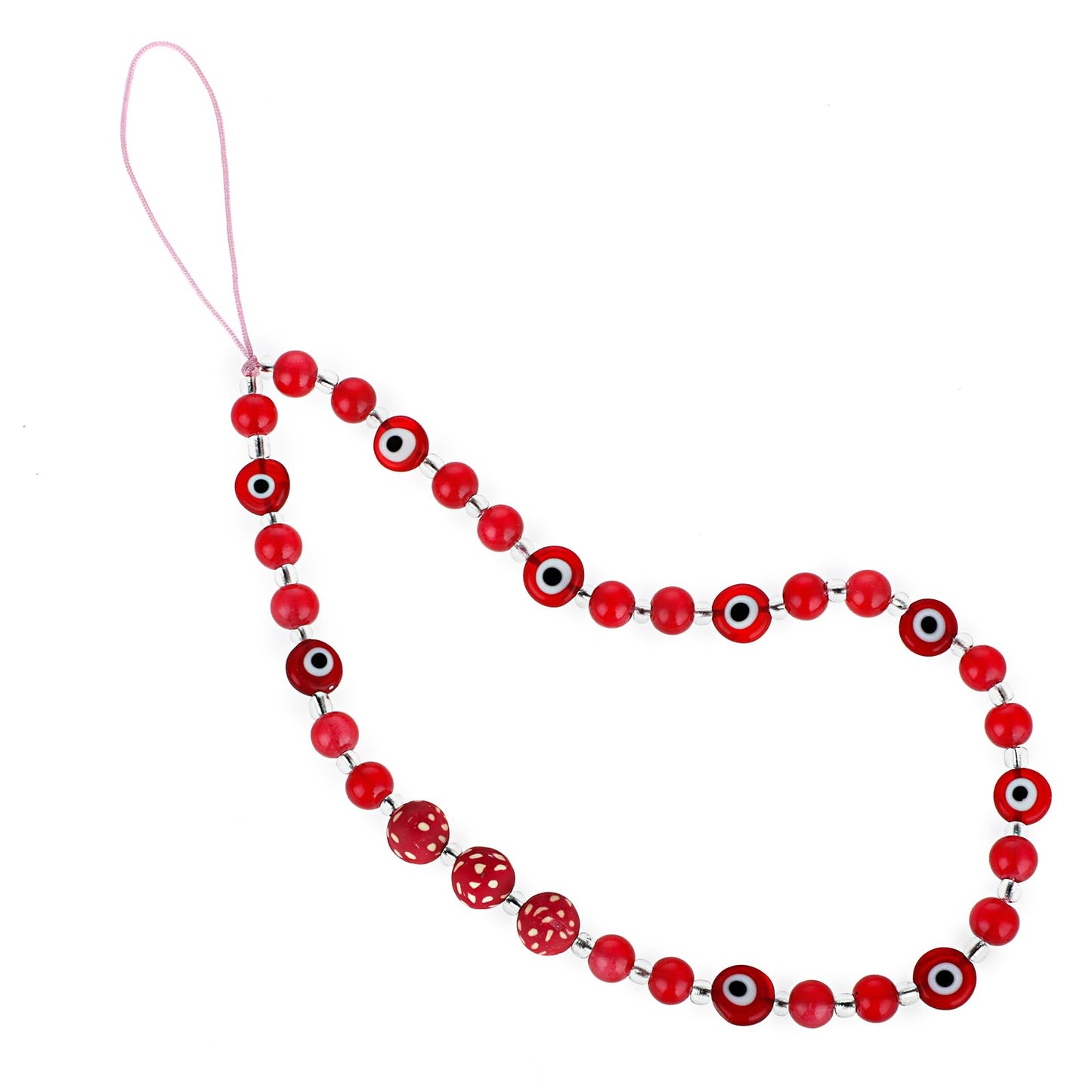 TIESOME Beaded Phone Lanyard, Evil Eye Phone Charm Wrist Strap Gemstone Mobile Phone Chain Strap Keychain for Men Women Cell Phone String Strap (Red)