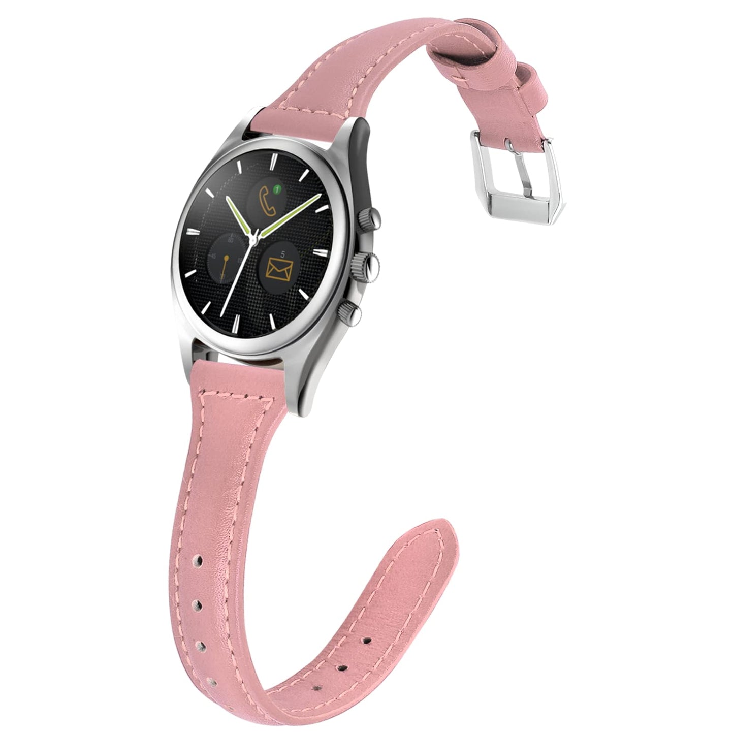 cobee Soft Genuine Leather Watch Band, 20mm Extra Long Watch Strap Band, Leather Watch Wristbands with Stainless Steel Buckle for Men Women, Universal Leather Watch Straps for Boy Girls(Rose Pink)