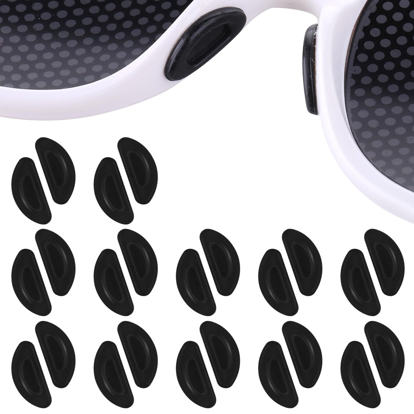 Bewudy 12 Pairs D-Shaped Concave and Convex Style, Adhesive Eyeglass Nose Pads for Glasses, Silicone Replacement Nosepads for Plastic Frames Eyeglass Reading Accessories (Black)