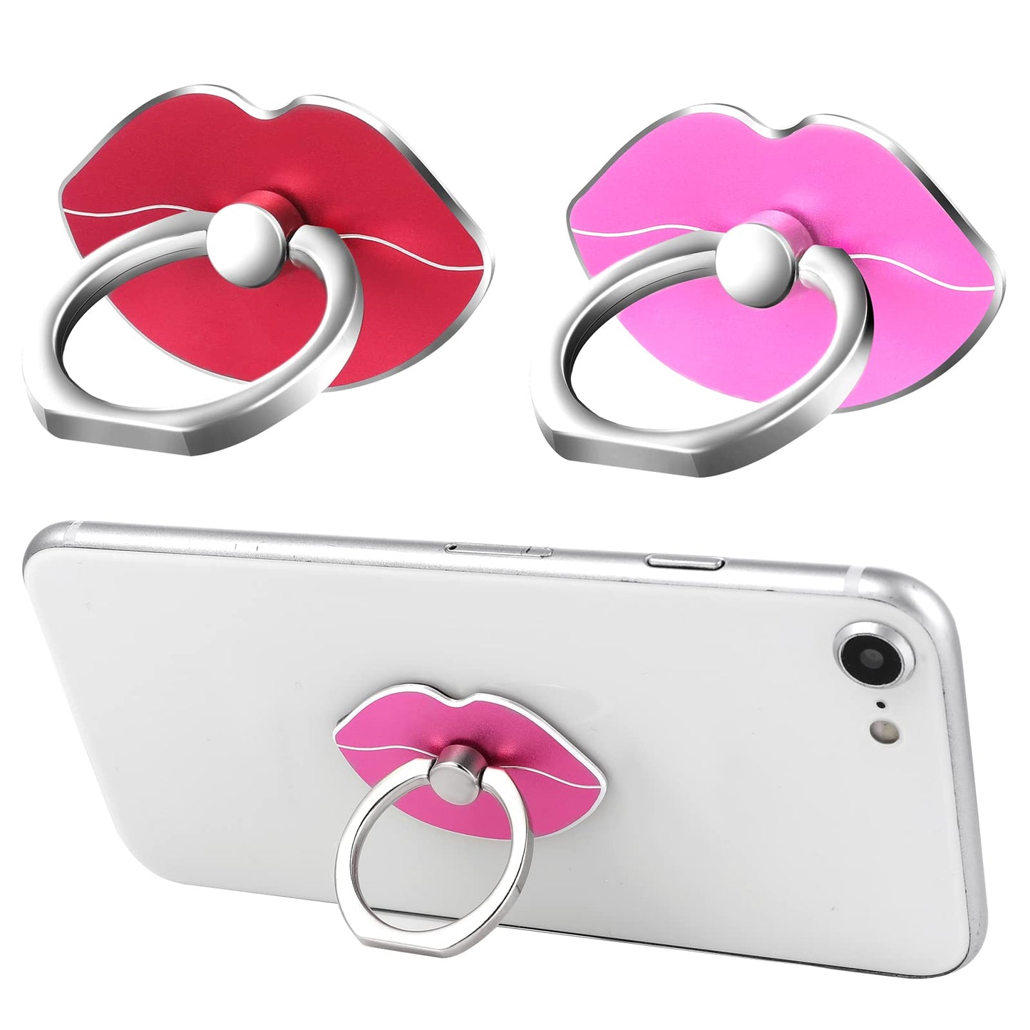 TIESOME 2Pcs Phone Ring Holder, Metal Lips Finger Ring Grip Kickstand 360 Rotate for Smartphones