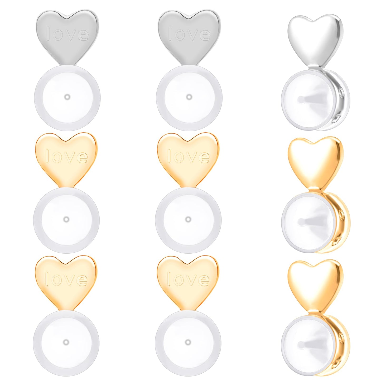Molain Rubber Earring Backs for Droopy Ears, 6 Pcs/3 Pairs Silicone Earring Lifter for Heavy Earrings and Studs, Secure Earring Backs Replacement Earring Backings, Silver Gold(2 Gold 1 Silver)