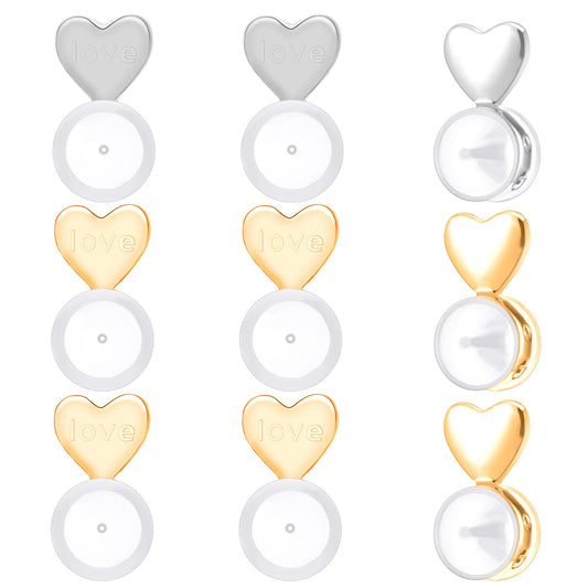 Molain Rubber Earring Backs for Droopy Ears, 6 Pcs/3 Pairs Silicone Earring Lifter for Heavy Earrings and Studs, Secure Earring Backs Replacement Earring Backings, Silver Gold(2 Gold 1 Silver)