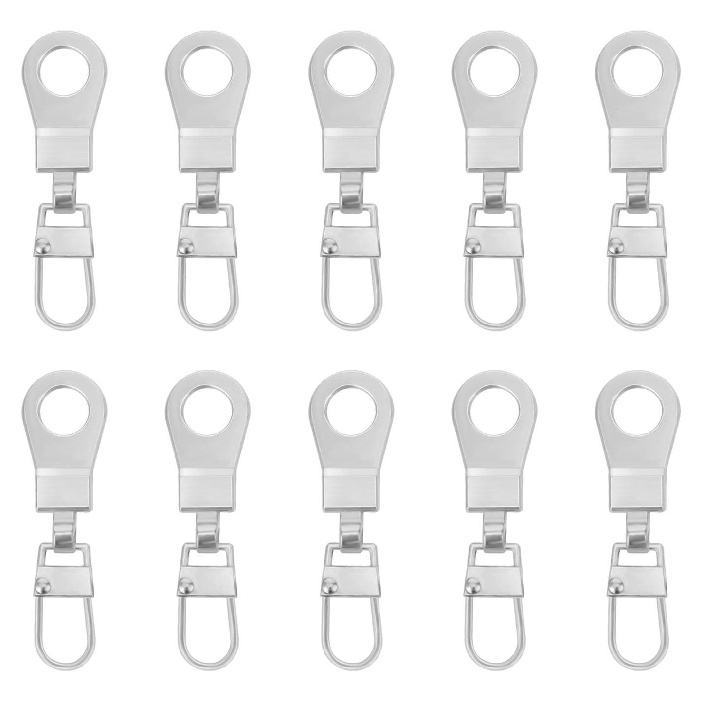 Amaxiu 10pcs Zipper Pull Replacement Slider, Detachable Zipper Pull Mend Tab for Small Holes Universal Zipper Repair Kit(Silver)