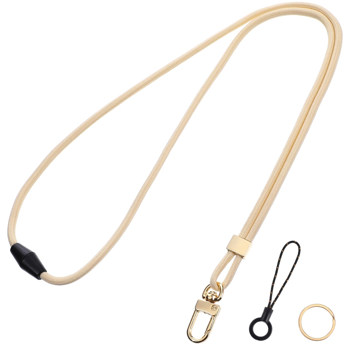 Yuanchu Long Lanyard for ID Cards, Nylon Lanyards with Carabiner, Neck Strap with Rotating Metal Clip, ID Badge Holder with Key Ring and Clasp for School ID Card, beige, 20