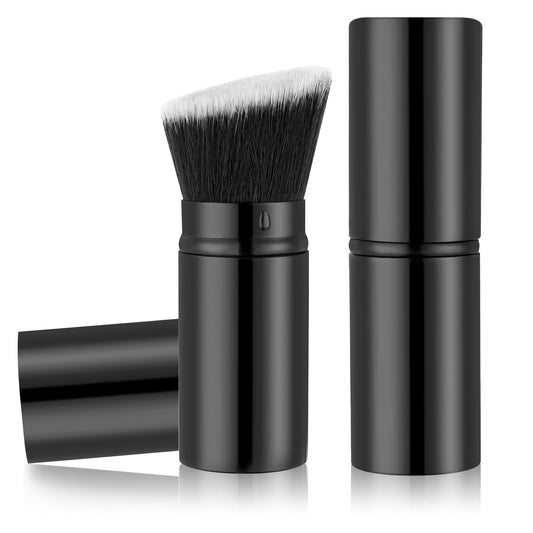 JIEYAO Retractable Kabuki Makeup Brush, Angled Travel Foundation Brush, Portable Powder Blush Brush Extensible Face Blender Brush Mini Flawless Brush for Liquid Cream Powder Face Makeup