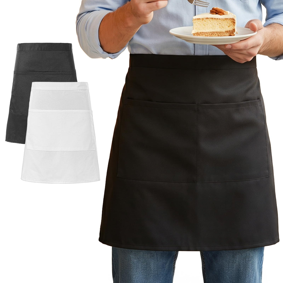 WJIAAA Waist Apron, 2 Pieces Front Tie Apron with 2 Pockets