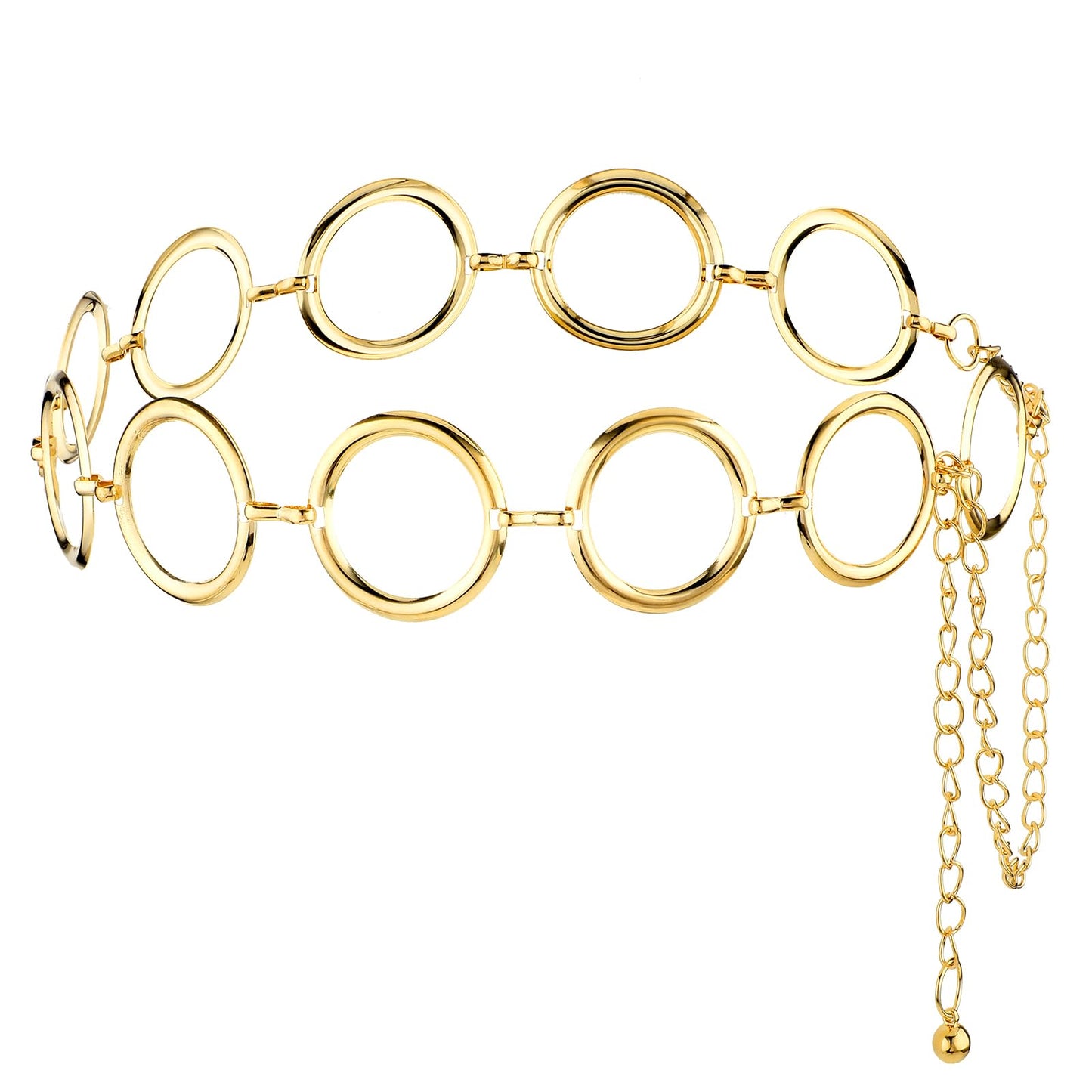 Jeffdad Gold Waist Chains Belts for Women, O-Ring Metal Chain Cinch Belt, Metal Circle Adjustable Belt for Jeans Skirt Dresses Belt(Gold)