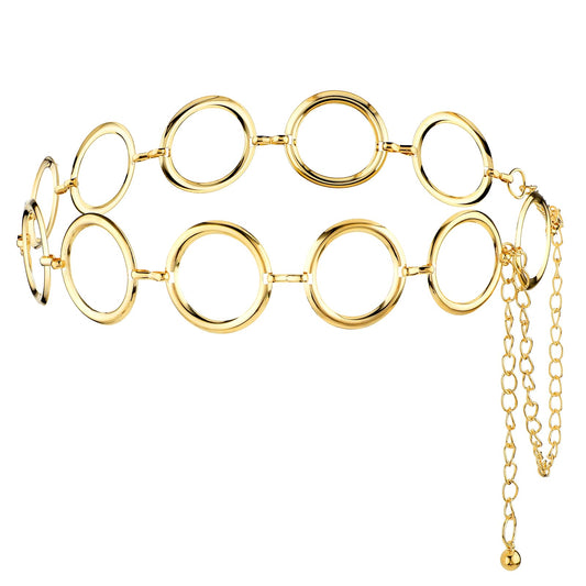 Jeffdad Gold Waist Chains Belts for Women, O-Ring Metal Chain Cinch Belt, Metal Circle Adjustable Belt for Jeans Skirt Dresses Belt(Gold)