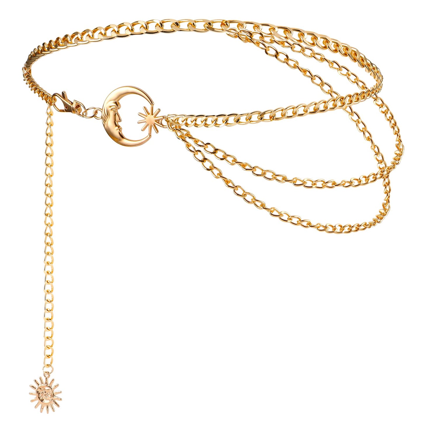GEEHUA Multilayer Metal Waist Chain, Women Dress Belt Body Link Chain Belt Adjustable Alloy Belts for Dresses Jeans(Gold)