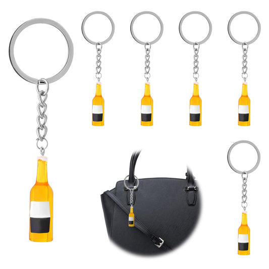 Giantree Keychain, 6Pcs Mini Beer Bottle & Mug Pendants, Novelty Women's Keychain for DIY Crafts, Necklace Dollhouse Decoration, Yellow (Resin, Unisex-Adults, Keychain, Modern, Bottle)