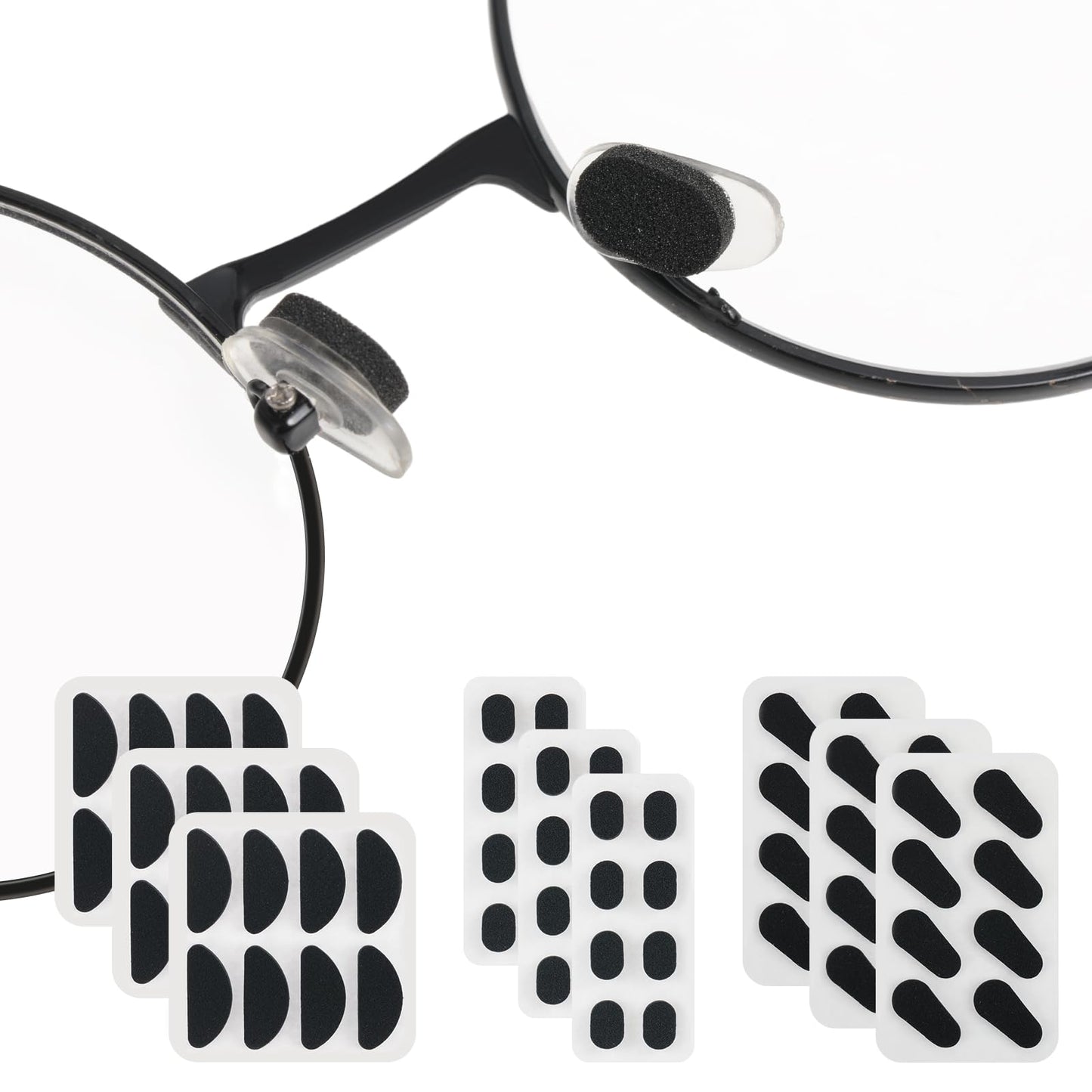 Bewudy 96 Pairs Eyeglass Nose Pads for Glasses, 3 Models Adhesive Anti-Slip Eyeglass Nose Pads, Soft Foam Silicone Nosepads for Eyeglasses Sunglasses Reading Glasses(Black)