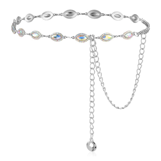 Amaxiu Women Crystal Chain Belt, Rhinestones Link Belt Diamonds Waist Chain Skinny Metal Chain Blet for Dresses Jeans Silver
