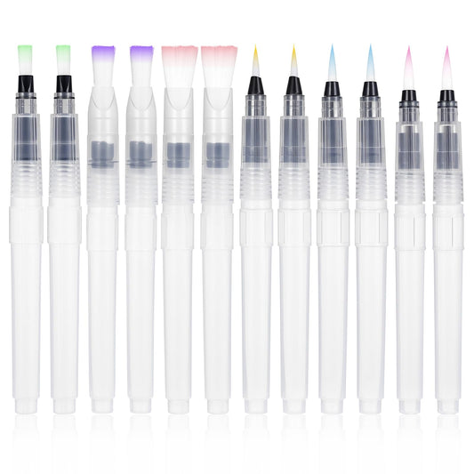 LXUEJIE Water Tank Brush Pens, Pack of 12 Water Tank Brushes with Water Tank Watercolour Brush Refillable Watercolour Brush Pens Empty Water Brush with Tank Watercolour Water Brush Pens for