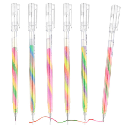 Amaxiu 6 Pack Rainbow Glitter Gel Pens, Mixing of 3 Colors Pens Neon Gel Pen Doodling Markers Colored Pen for Kids Adults Coloring Book Drawing Doodles Crafts Scrapbook Journaling(Glitter)