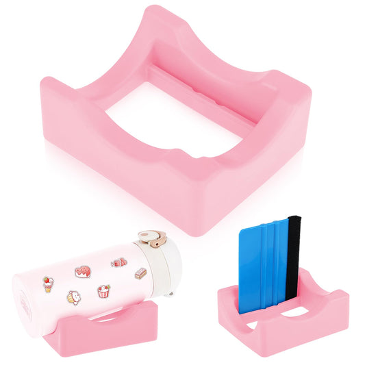 Giantree Silicone Cup Holder with Built-in Slot, Cup Cradle for Crafting Use to Apply Vinyl Decal Small Tumbler Stand Cup Holder with Felt Edge Squeegee Suit for Glass Cups Bottles Mugs(Pink)