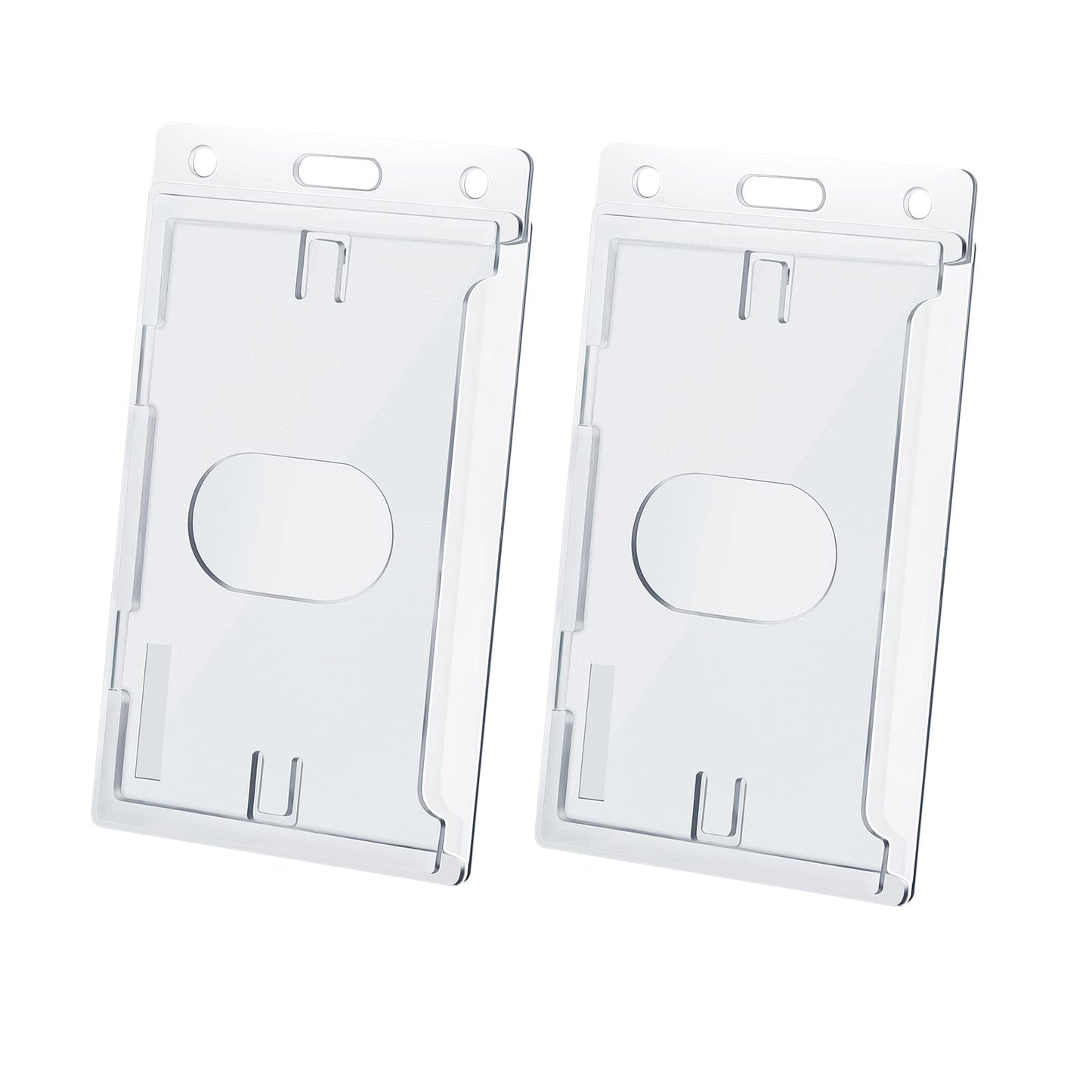 Cobee Vertical ID Card Badge Holder, 2 Pieces Hard Plastic Card Holder Frosted Clear Credit Card Protector Thumb Slot Badge Holder Heavy Duty ID Badge Holder