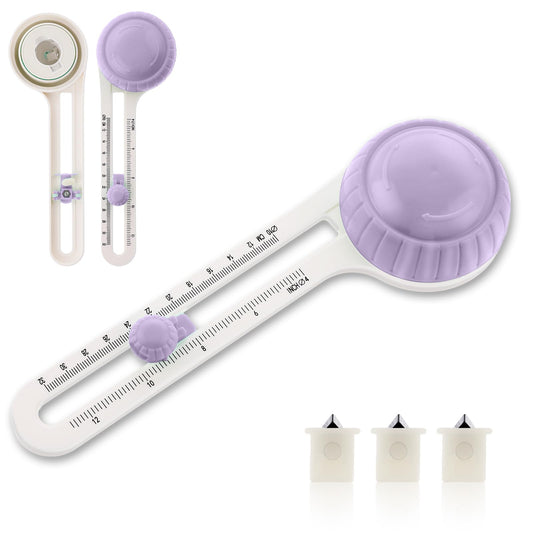 Andibro Circle Cutter for Crafts, Adjustable Circle Paper Cutter, Paper Trimmer with 3 Replaceable Blades Rotary Circle Maker Circular Cutting Scrapbooking Tool for Art DIY Crafts 3.9-12.6in (Purple)