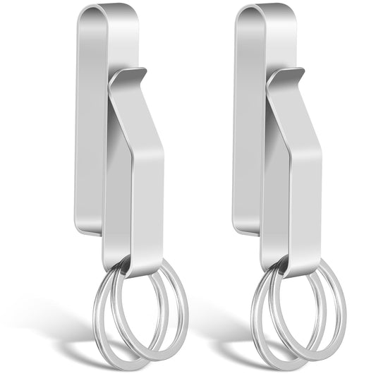Amaxiu Heavy Duty Belt Key Holder, 2pcs Stainless Steel Belt Loop Keychains with 4pcs Metal Detachable Handcuff Keys Holder for Max 2.25 Inch Belt for Police Law Enforcement Accessories (Silver)