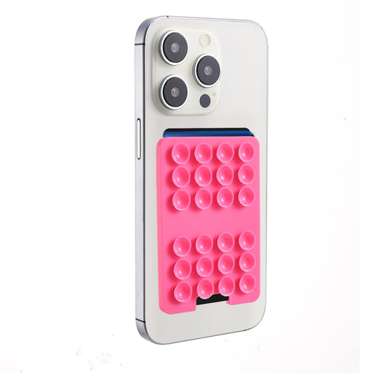 AOZUO Silicone Suction Phone Case Adhesive Mount, Hands Free Suction Phone Card Holder Phone Sticky Grip Strong Grip Holder Silicone Adhesive Phone Accessory for Selfies Videos All Smartphones(Pink)