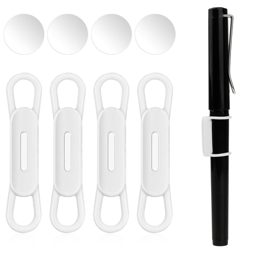 Jeffdad Magnetic Pen Pencil Holder, 4 Pcs Silicone Adjustable Pen Holder for Desk for Desk, Refrigerator, Whiteboards, Office Desk Accessories Pen Holder(White)