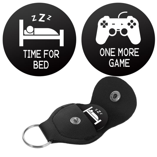 Amaxiu Decision Coins, Funny Decision Maker Coins One More Game/Time for Bed Novelty Destiny Flip Coins Pocket Hug Token Leather Keychain for Game Lovers(Black)