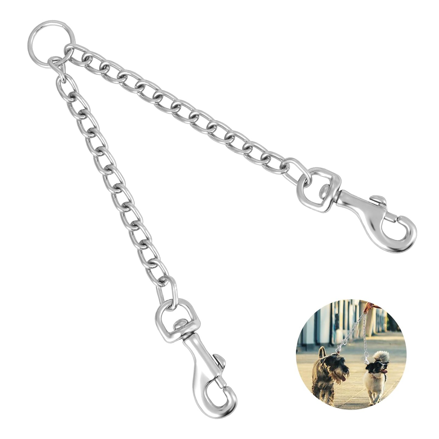 Giantree Metal Double Dog Lead Coupler, Tangle Free Chew Proof Durable Dog Chain Dog Leash Extension Splitter Lead for 2 Dogs