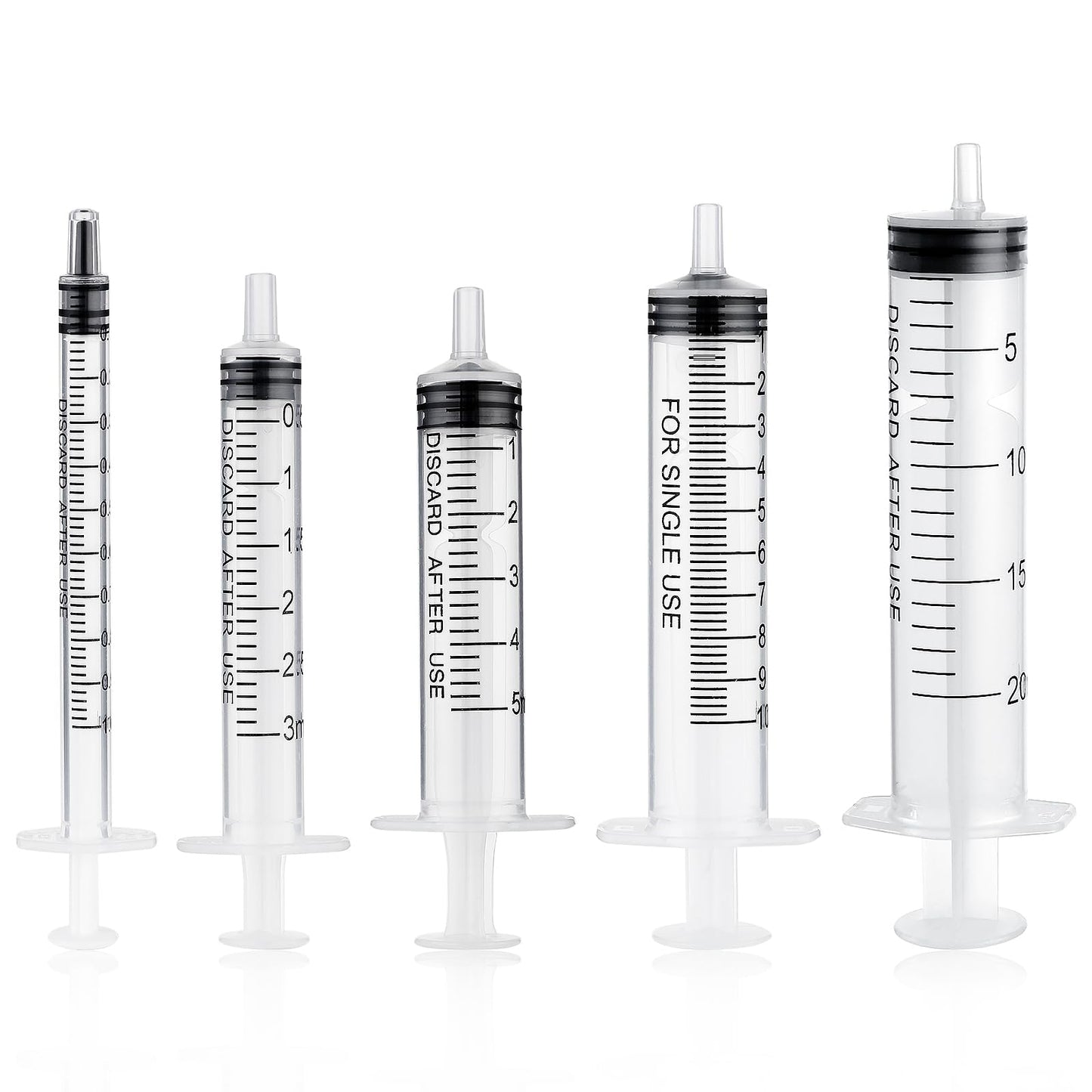 Amabro 5Pcs Syringe Set, 1ml 3ml 5ml 10ml 20ml Plastic Liquid Syringes with Measurement for Labs Pet Feeding Dispensing Watering Food Oral Press-In Adapter No Needle