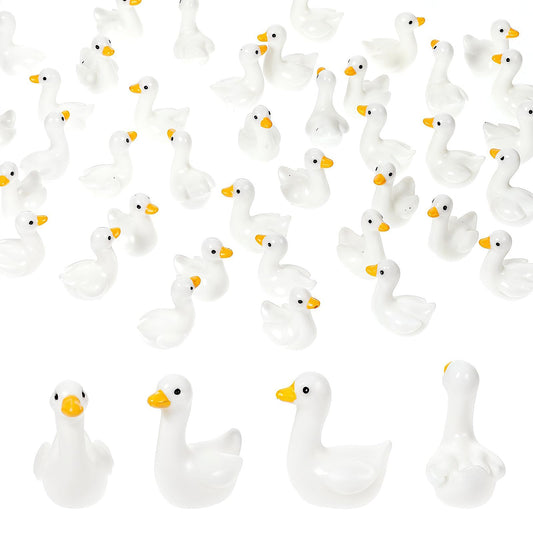 MBAIYO 50Pcs Mini Resin Goose Figurines, Handcrafted Small Desk Goose Decor Tiny White Animal Desk Decor for Cake Toppers DIY Crafts Micro Landscape Ornaments Miniature Geese Animal Statues to Hide