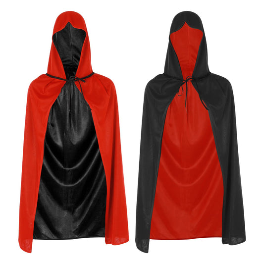Halloween Vampire Hooded Cloak, Halloween Cosplay Cloak for Kids Adult Double Sided Witch Cape Dress Up Party Costume for Unisex Child