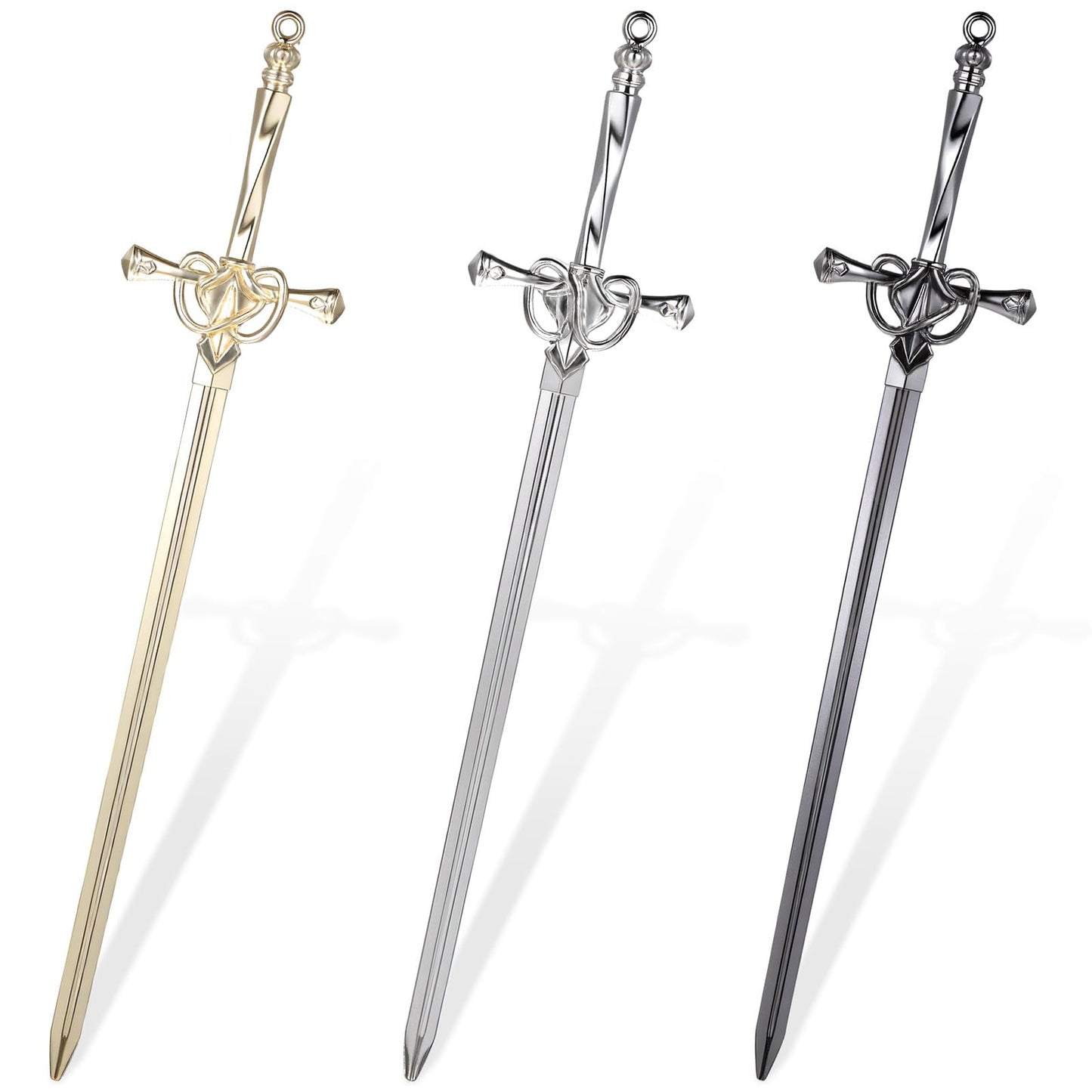 MBAIYO 3 Pack Letter Openers, Sword Letter Opener with Ergonomic Handle Fancy Decorative Envelope Slitter Mail Opener Tool for Home Office Desk Black Silver Gold
