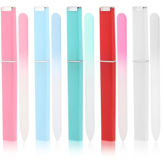 Giantree 5 Pack Glass Nail Files with Case, Professional Crystal Fingernail Files for Women, Double Sided Premium Manicure Tool for Natural or Fake Nail Care(Color2)