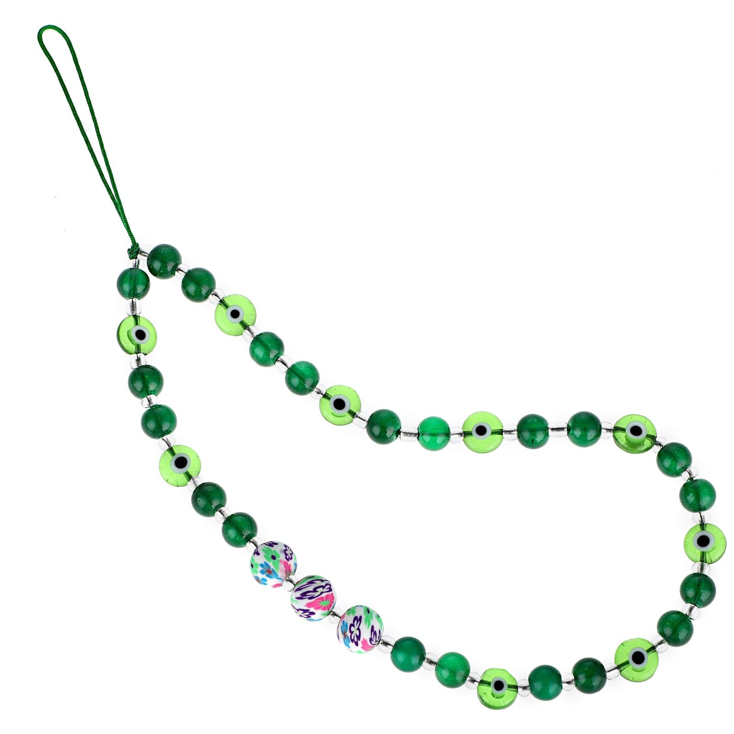 TIESOME Beaded Phone Lanyard, Evil Eye Phone Charm Wrist Strap Gemstone Mobile Phone Chain Strap Keychain for Men Women Cell Phone String Strap (Green)