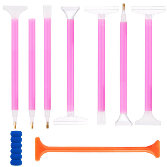 Bewudy 8 Pcs Diamond Paint Pens DIY Diamond Embroidery Pen Diamond Paint Tools Pen Drawing Point Drill Pen Diamond Art Tools Pen with Rubber Sleeve Correction Pen for Diamond Crafts (Pink)