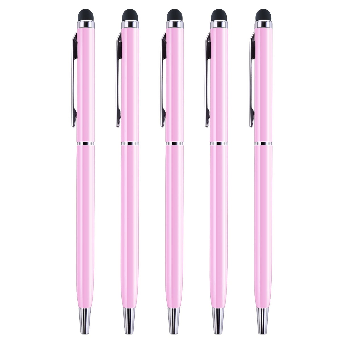 Giantree Ballpoint Pens with Stylus Tips, 5Pcs 1.0mm Metal Black Ink Pens Stylus Pens for Touch Screens 2 in 1 Stylus Ballpoint Pens for Daily Work School Writing Stationery Office Supplies(Pink)