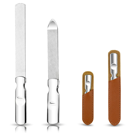 Bewudy 2PCS Nail File, Stainless Steel Nail Files Double Sided Nail File Reusable Metal Nail File for Natural Nails Home Salon Men and Women