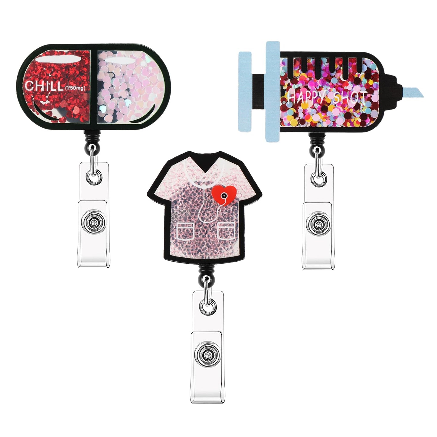 GEEHUA 3PCS Nurse Badge Reel, 27.5" Retractable Badge Reel Cute Card Holder Badge Reel with Metal Clip Nursing Nurse Accessories for Doctor Gift