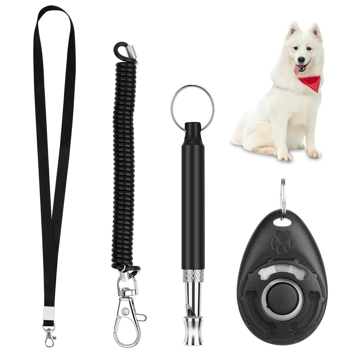 4 Pcs/Set Dog Training Whistle and Clicker, Adjustable Frequency Ultrasonic Dog Whistle with Lanyard, Professional Dog Clicker, Pet Training Kit, Stop Barking, Ideal for Recall Dogs Pet Puppy Training