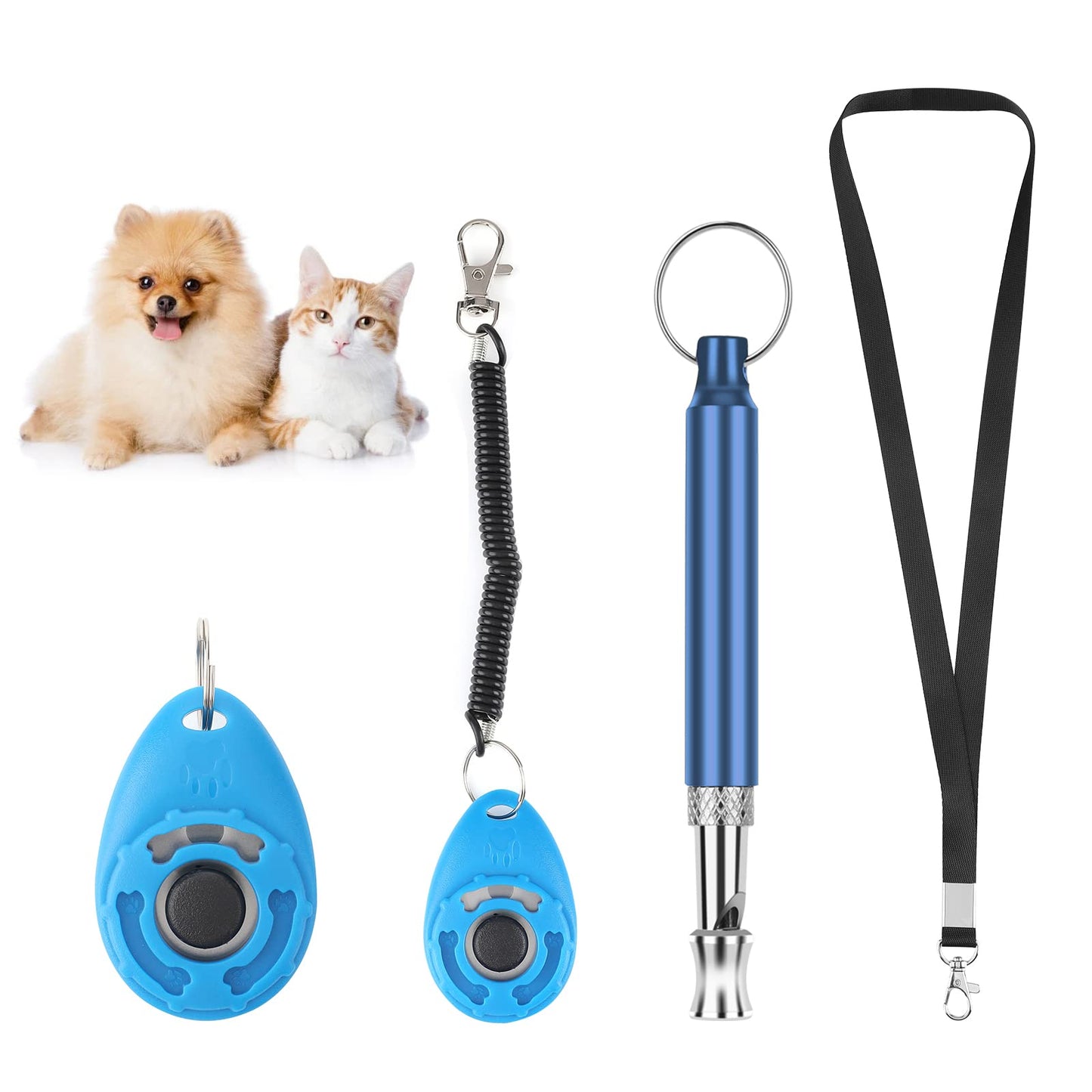 cobee Training Whistle and Clicker, Dog Whistle Clicker with Lanyard Professional Training Kit for Recall Dogs Pet Puppy Training(Blue)
