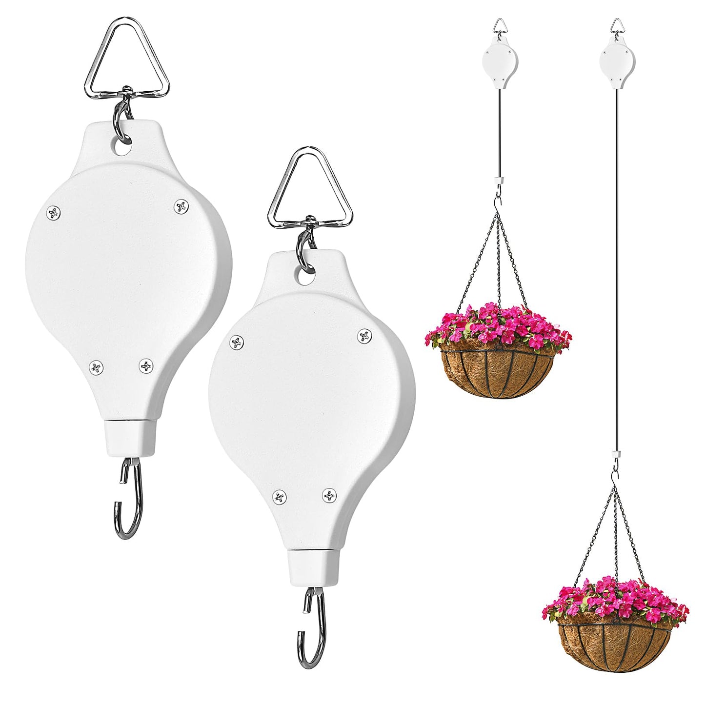 cobee Plant Pulley, Retractable Pulley Plant Hanger for Hanging Plants Heavy Duty Hanging Flower Basket Hooks for Garden, Easy to Raise/Lower, Auto Lock, Adjustable Hook for Basket Pots, Bird Feeder