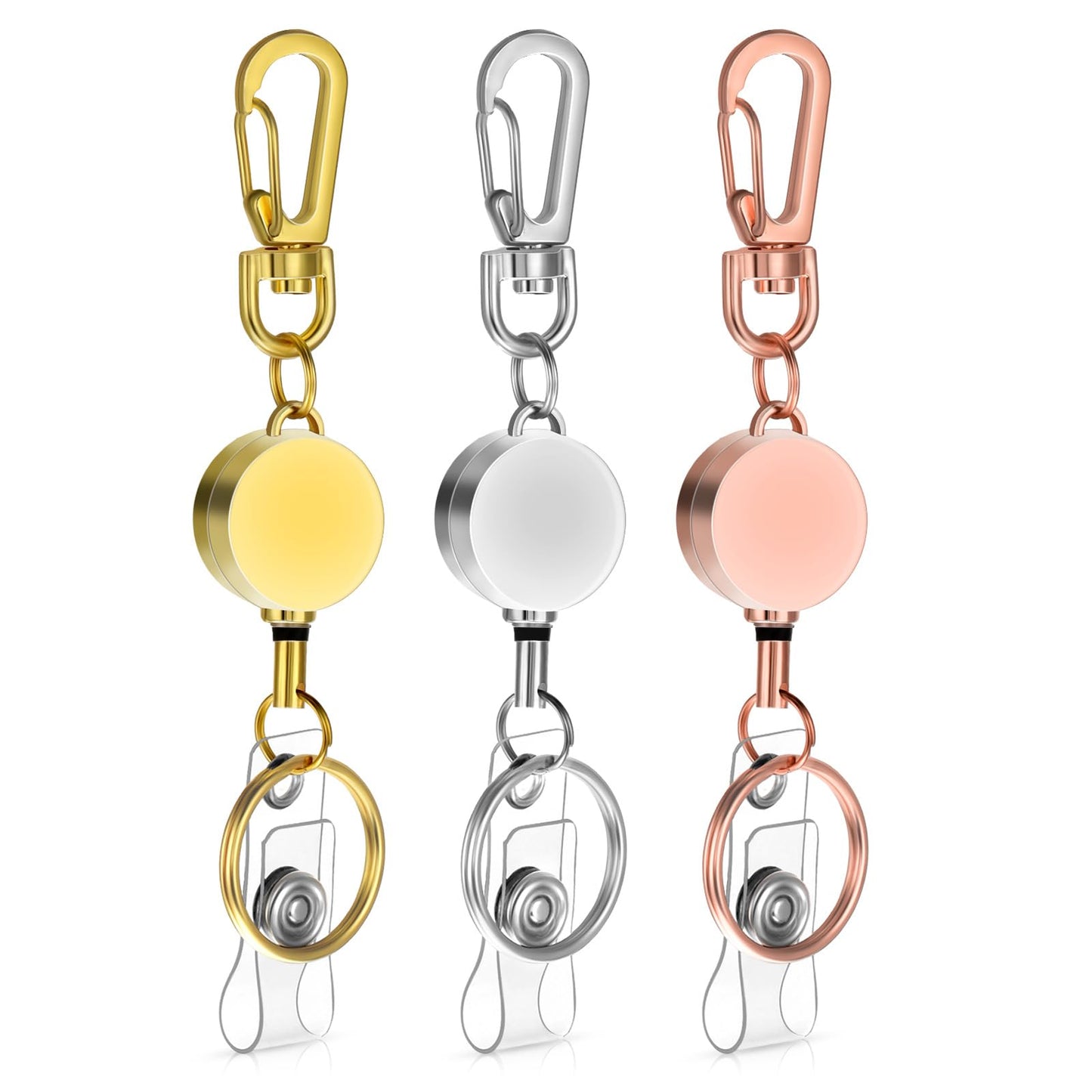 TIESOME 3Pcs Heavy Duty Retractable Keychain, Metal Badge Reel with Belt Clip, Retractable ID Badge Holders Retractable Key Ring Holder Pull Reel Durable Key Ring with 15.7” Retractable Cord for Keys