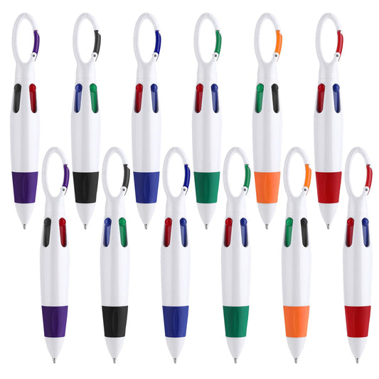 Bewudy 12 Pieces Retractable Shuttle Pens with Carabiner Clip, 4-in-1 Ballpoint Pens Multicolor Pens with Buckle Keychain on Top for Nurse Pens Office School Supplies Gifts Party Favors