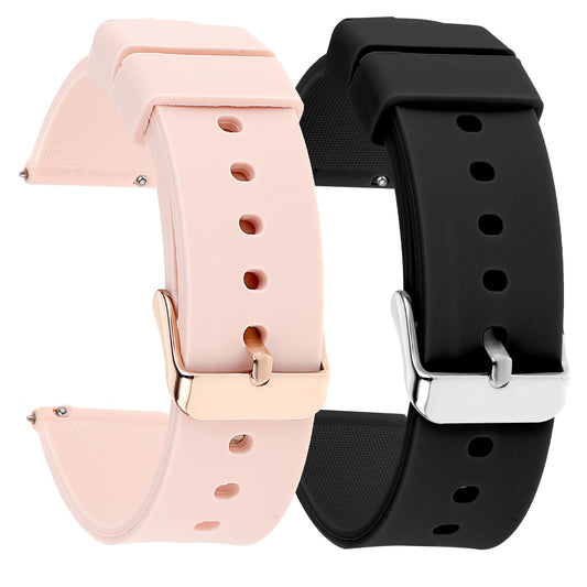 Molain 2 Pcs Silicone Rubber Watch Bands - Quick Release, Gold/Silver Stainless Steel Buckle, Waterproof Sporty Replacement Universal Men Women Watch Straps Bracelet Wristband(20mm, Black/Pink Band)