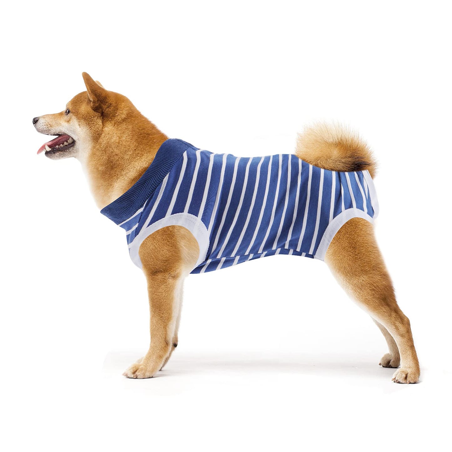 Cobee Dog Recovery Suit, Puppy Wounds After Surgery for Male/Female Dog, Dog Abdominal Wound Protector Pet Surgical Snugly Suit After Surgery for Small Medium Dogs (S Size, Blue Stripes)