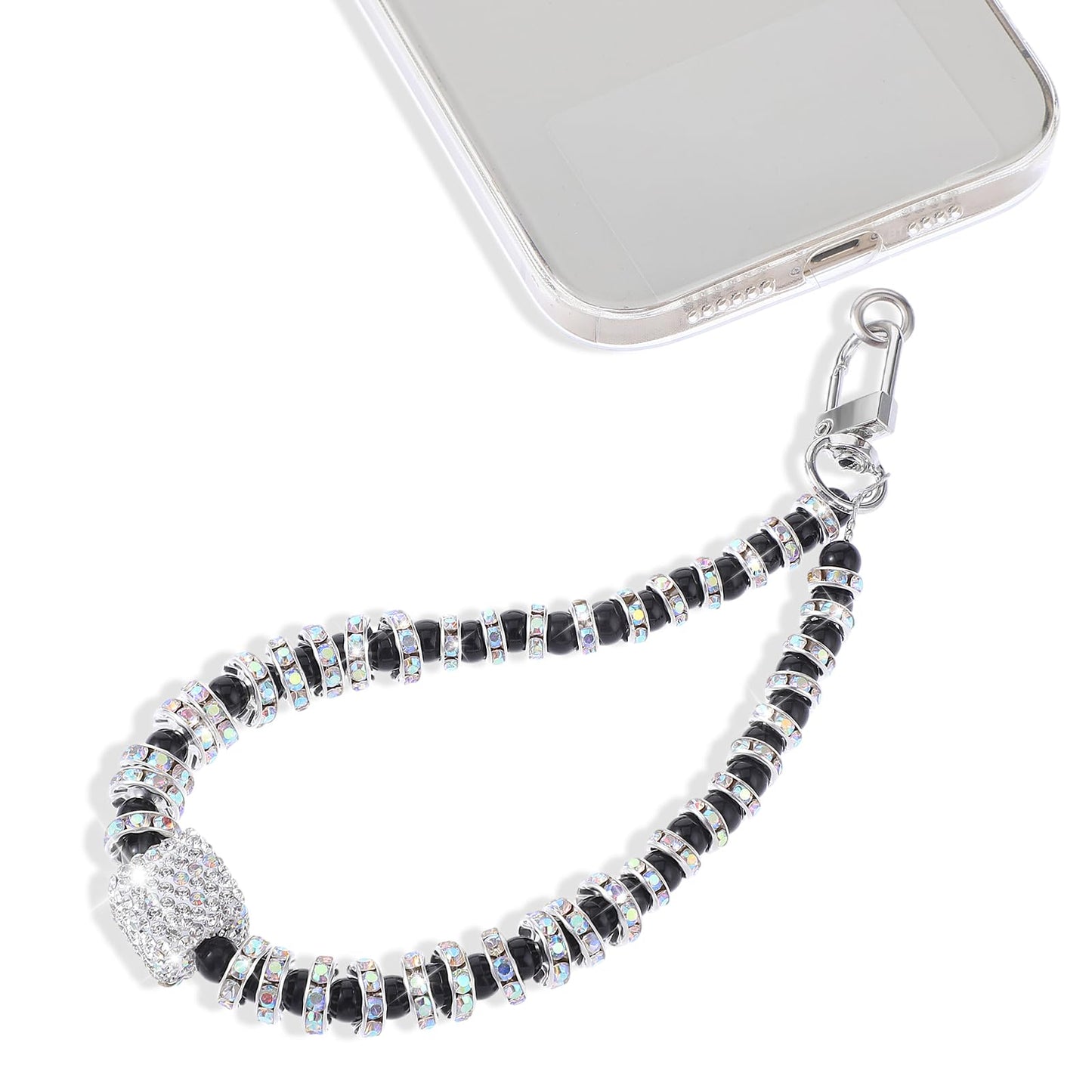 Andibro Shiny Phone Charm, Detachable Cell Phone Lanyard Beaded Phone Wrist Strap Lanyard Phone Chain Wrist Strap String Bracelet Keychain for Girls Women Cell Phone Accessories(A)
