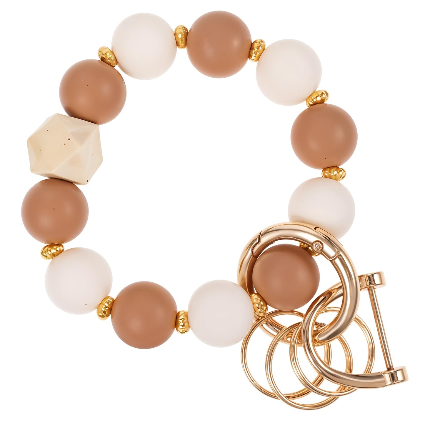 Yuanchu Women's Bracelet Key Ring, Bangle Car Key Ring with D-Rings Silicone Beads Elastic Bracelet Key Chain Wrists Key Chain for Women, one size