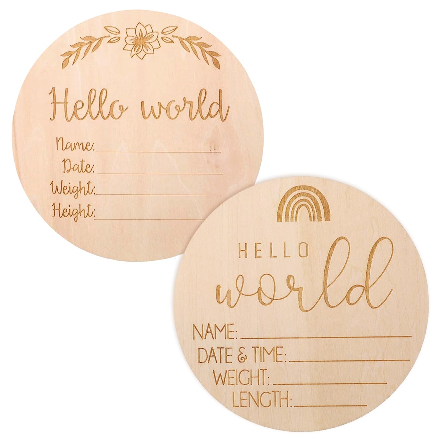 cobee 2 Pack Wooden Baby Announcement Sign, Hello World Newborn Welcome Sign Baby Name Sign Birth Announcement And Footprint Sign For Hospitals Baby Gifts Nursery Baby Photo Prop Baby Shower