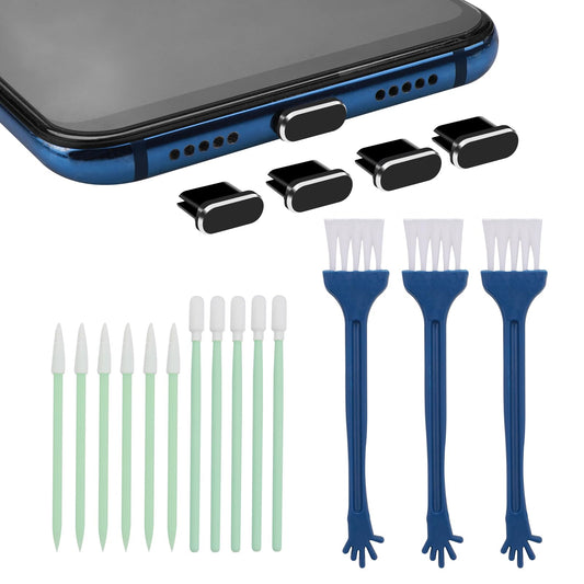HJZHII 17 Piece Mobile Phone Cleaning Set, USB C Cleaning Set, Smartphone Cleaning Set, Phone Handset for Mobile Phone, Port Cleaning Brushes, Metal, Anti-Dust Plug, Speaker Cleaning Brush