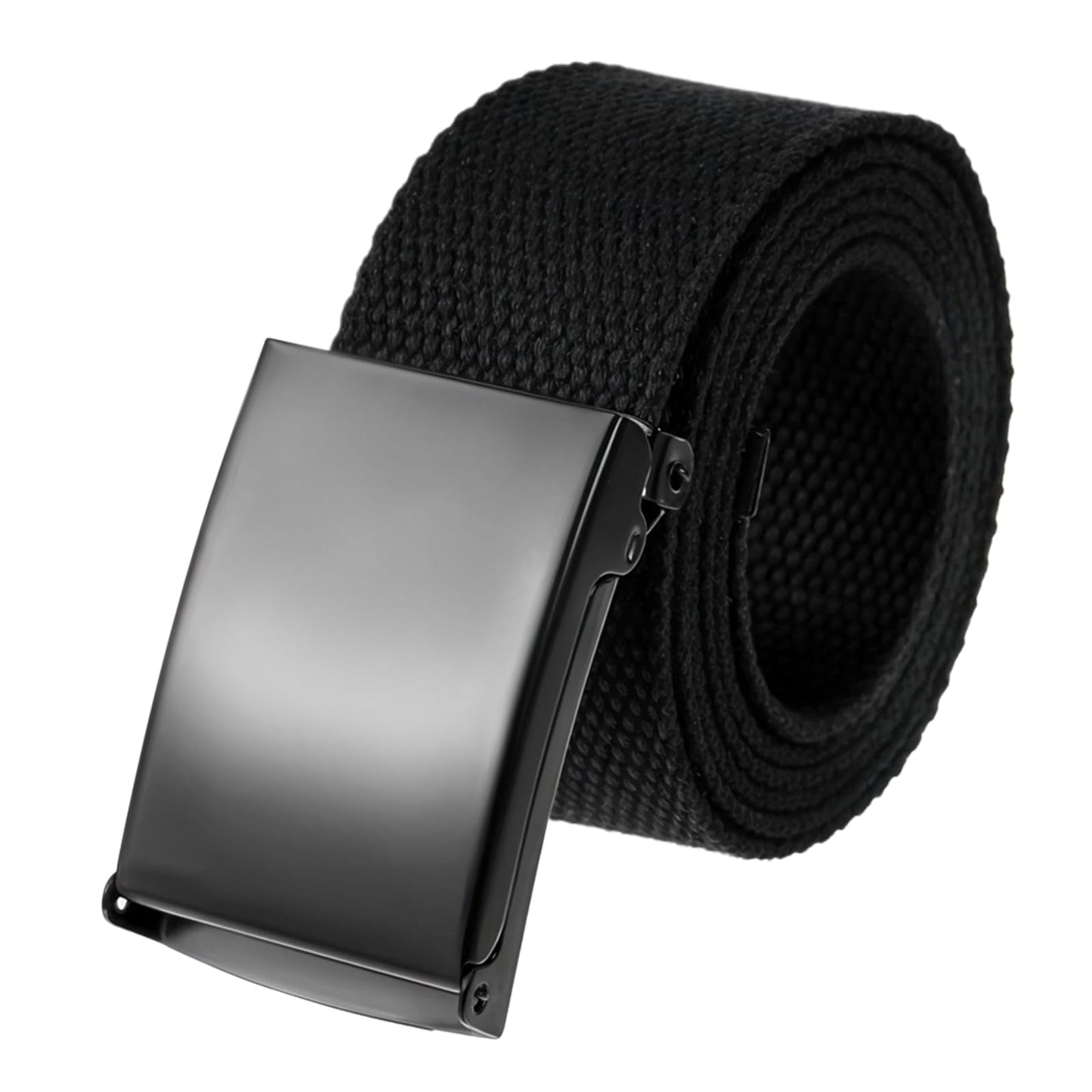 AOZUO Canvas Web Belt Flip for Men, Adjustable Black Holeless Belt Military Metal Buckle Mens Webbing Work Belts Apparel, Black, 47.2*1.5in