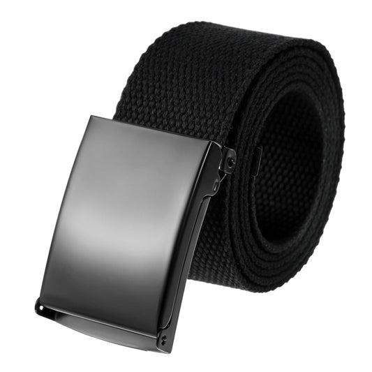 AOZUO Canvas Web Belt Flip for Men, Adjustable Black Holeless Belt Military Metal Buckle Mens Webbing Work Belts Apparel, Black, 47.2*1.5in