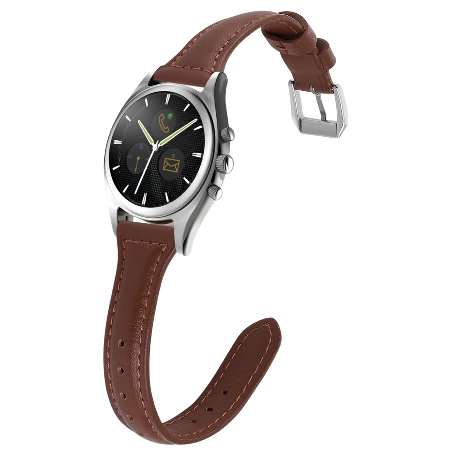 cobee Soft Genuine Leather Watch Band, 20mm Extra Long Watch Strap Band, Leather Watch Wristbands with Stainless Steel Buckle for Men Women, Universal Leather Watch Straps for Boy Girls(Brown)